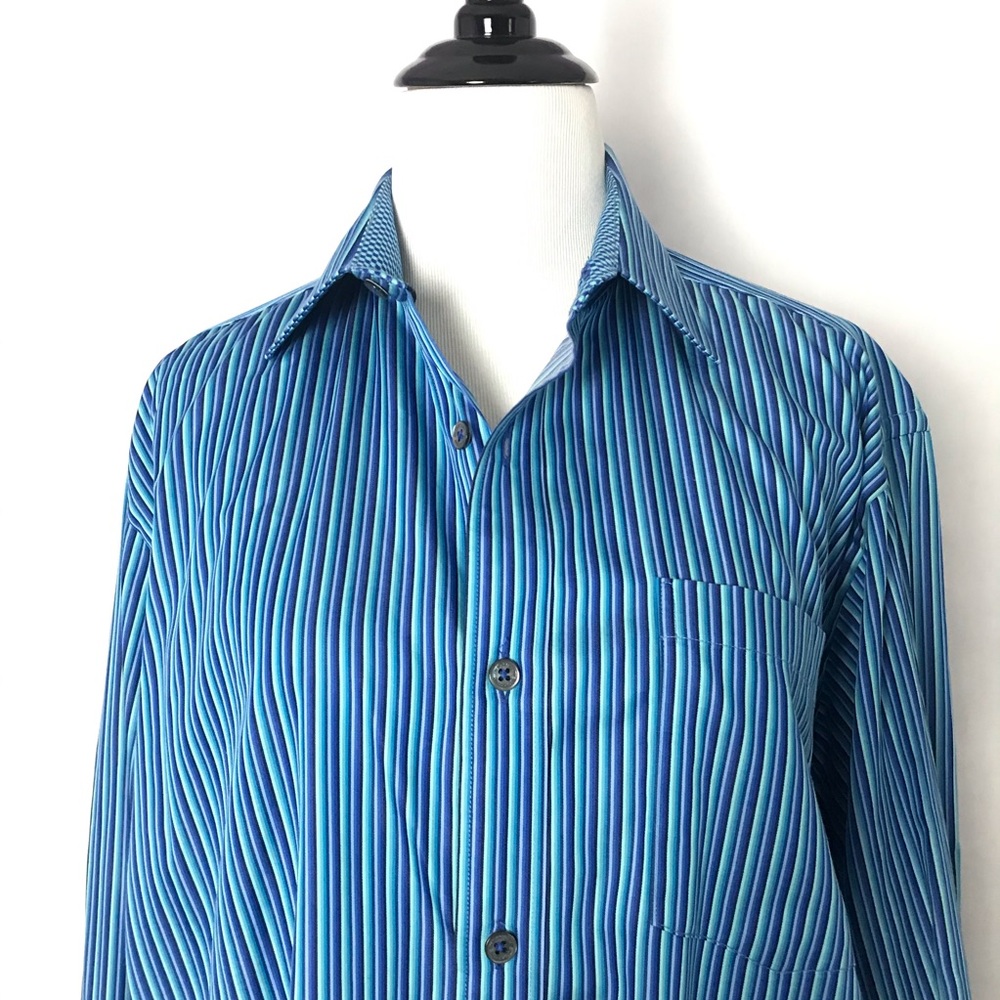 Bugatchi Blue Size Medium Button Down Long Sleeve… - image 2
